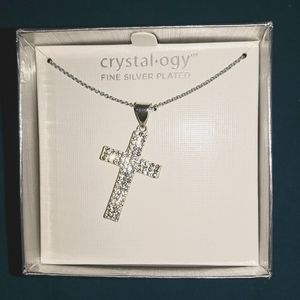 Silver Cross Necklace with rhinestones